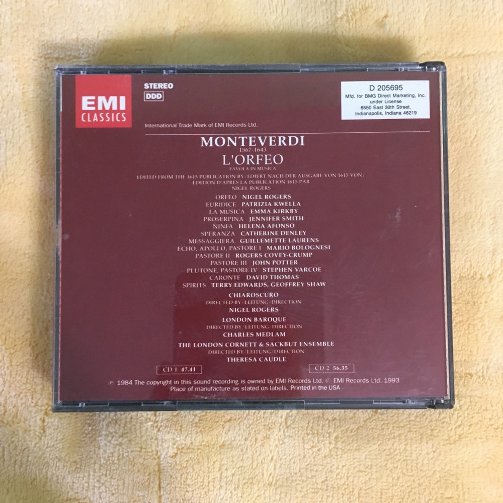 L’Orfeo (Orpheus) - Monteverdi opera cd set - Picture 2 of 6